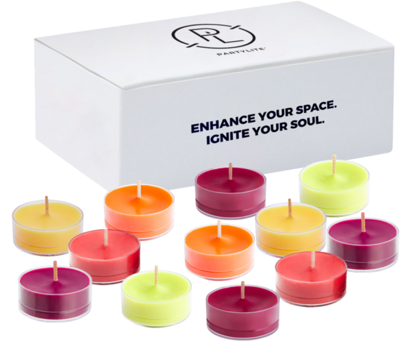 P84214 fruity zesty surprise 12 piece tealight sampler white box